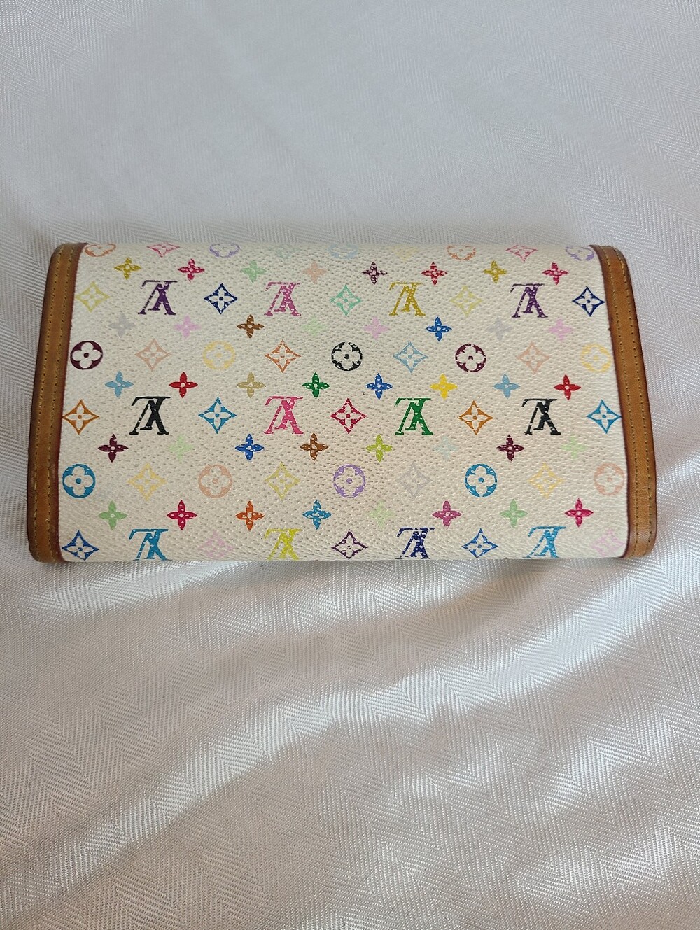 Louis Vuitton White Multicolor Monogram Canvas Clutch with Brown Trim - Picture 2 of 7